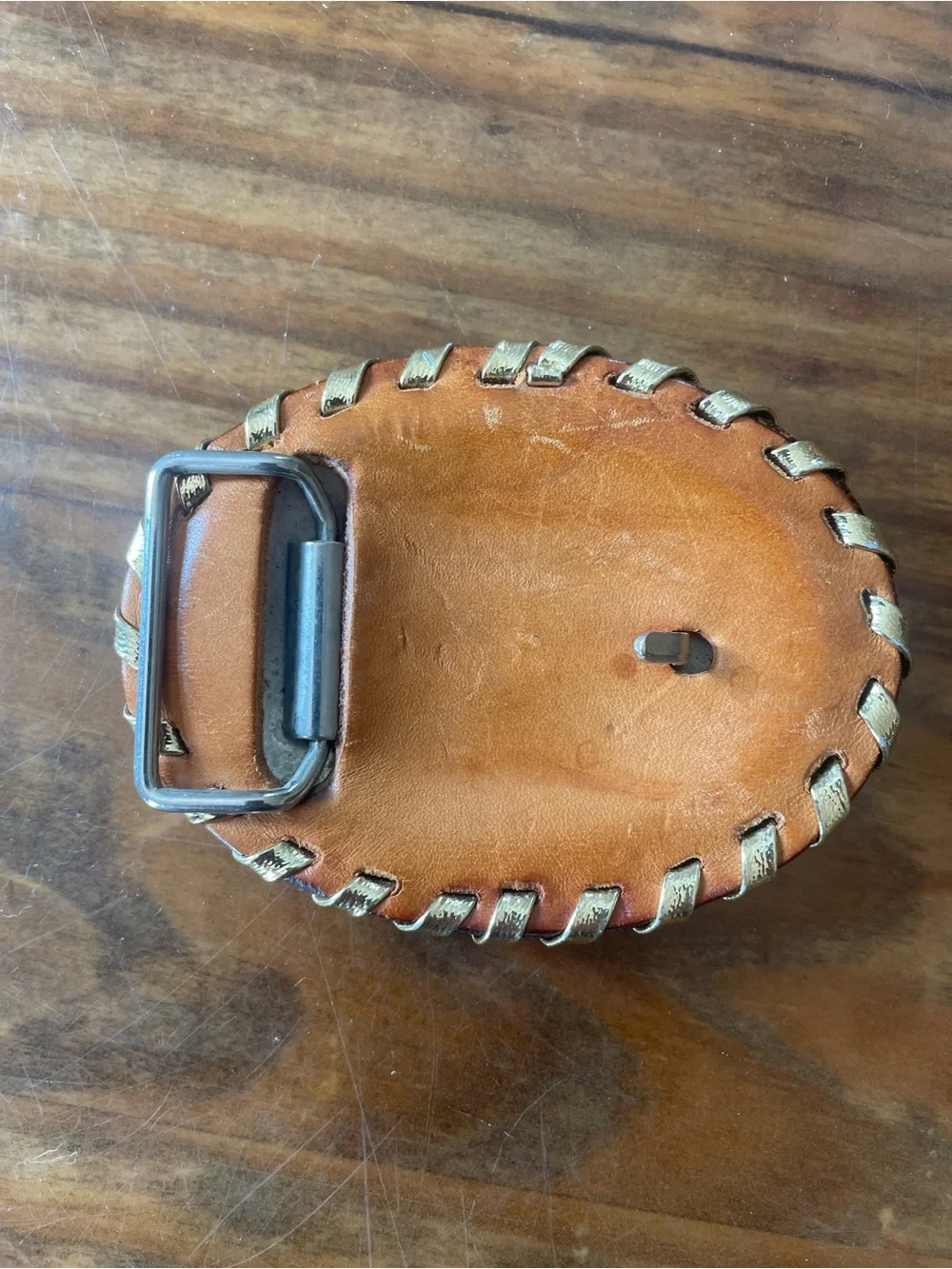 Vintage Leather Eagle Belt Buckle - Brown with Gold Accents western rustic